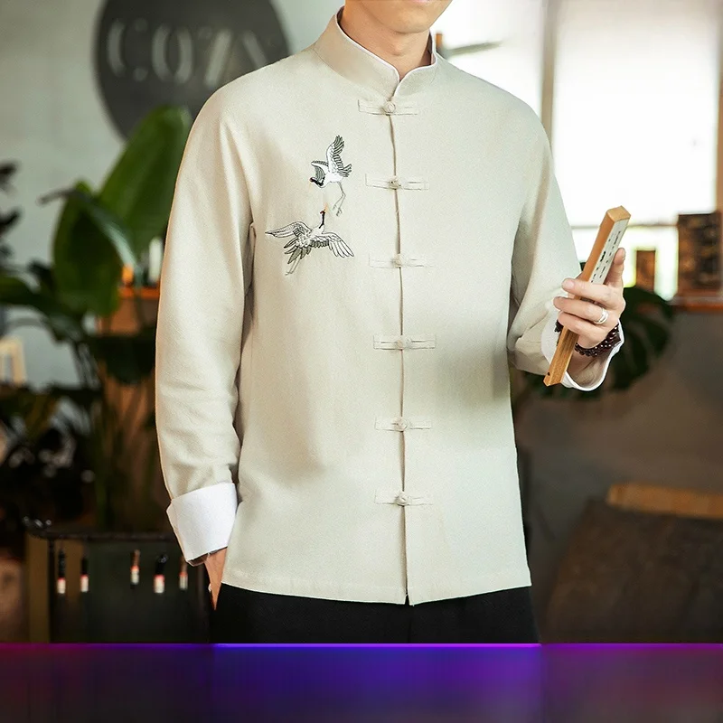 

Chinese Style Long Sleeve Shirt for Men Traditional Medicine Moxibustion Health Care Center Fashionable Breathable Workwear