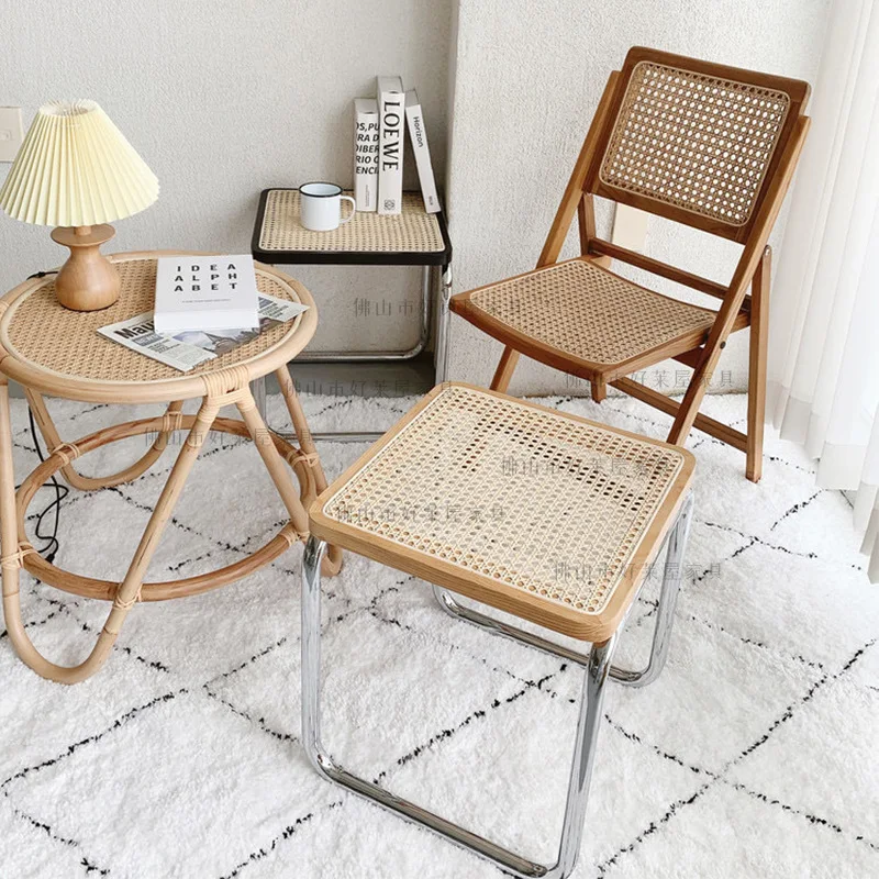 JOYLIVE Rattan Solid Wood Stool Plant Vine Bedside Sofa Stool Stainless Steel Rattan Shoe Stool 2022 New Dropshipping Home Use