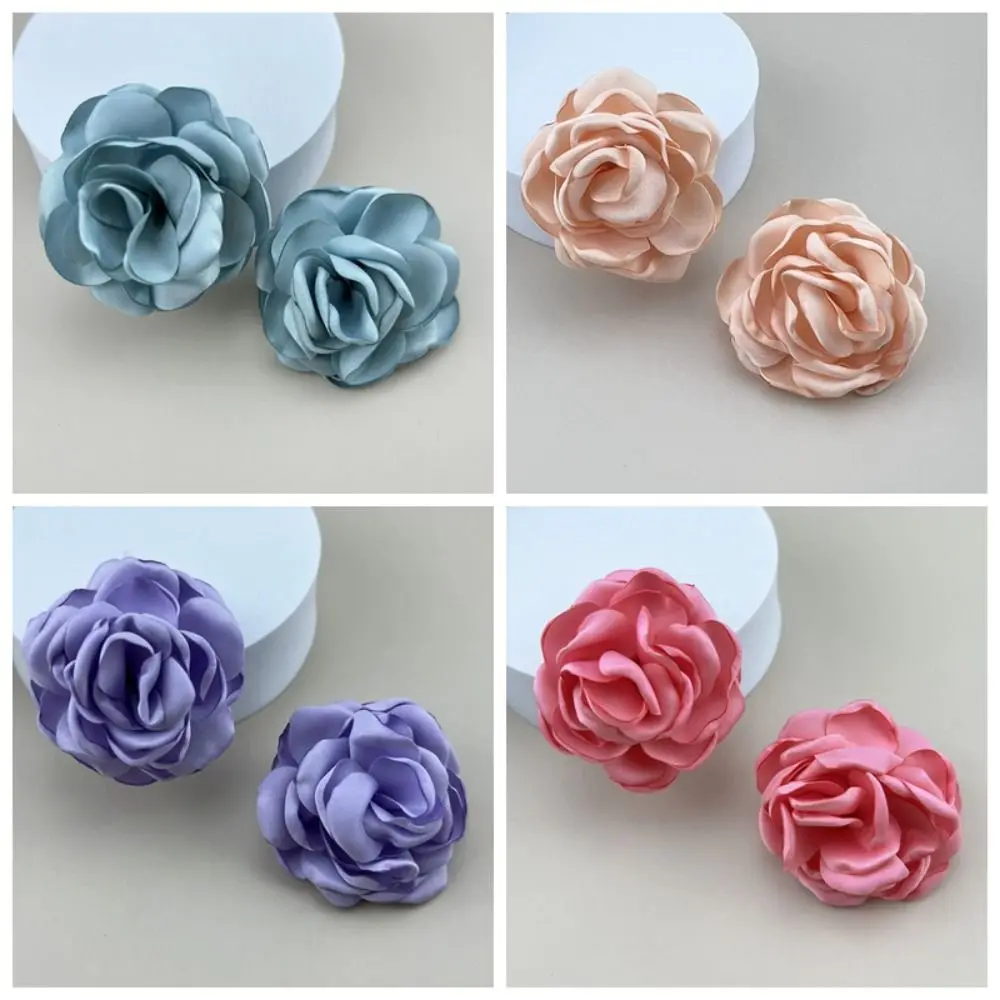 5cm Trendy Camellia Fabric Earrings Sweet Exquisite Flowers Ear Studs Ironed Edge Vintage Big Flower Stud Earrings Women