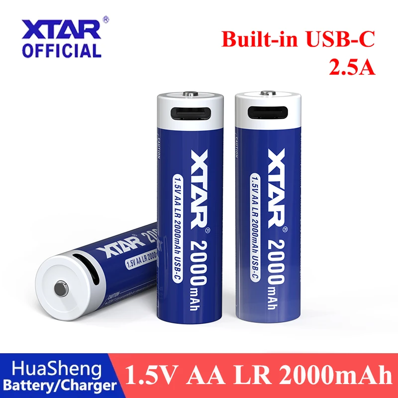 

XTAR 1.5V AA LR 2000mAh USB-C Fast Charge Lithium Battery Type-C Direct Charging with Smart LED Indicator 1200 Cycles