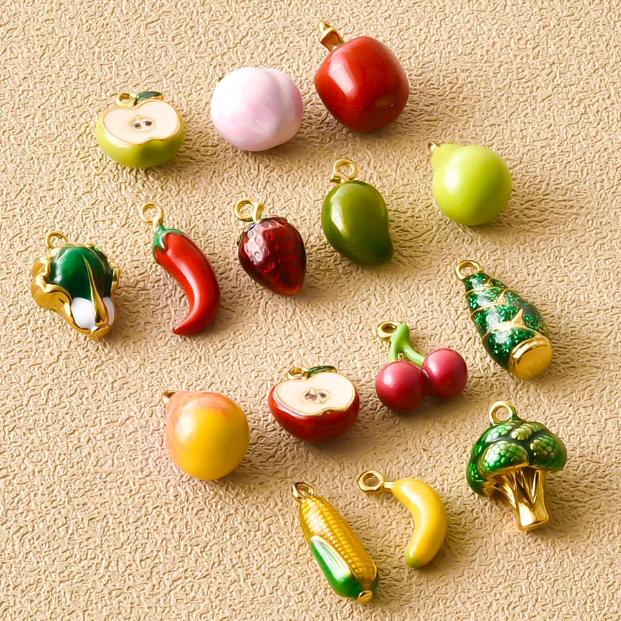 3pcs Enamel Charm Fruit Food Accessories 316 Stainless Steel Cherry Pomegranate Chilli Pendants For Jewelry Making DIY Bracelets