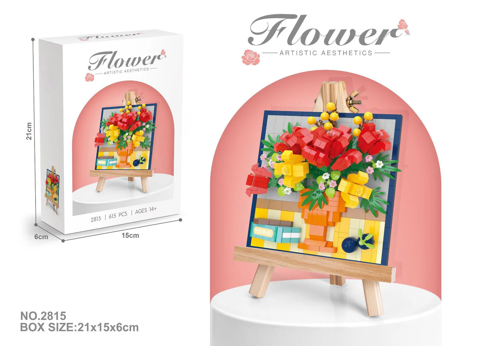 Idea Artistic Creation 3d Painting Plant Flower Basket MOC Building Brick Wood Easel Mini Block Education Toy For Kids Gift