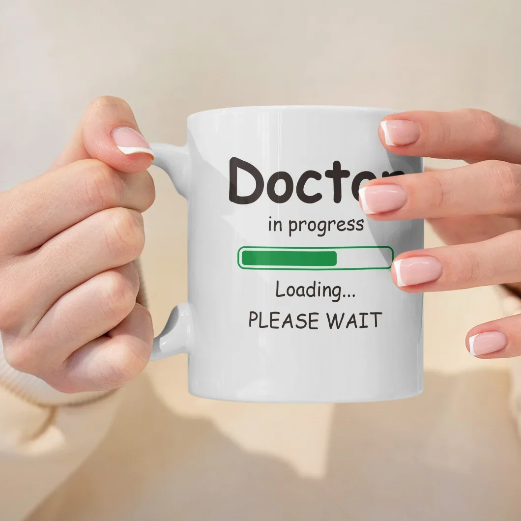 1pc 11oz/330ml Funny Doctor In Progress Loading Mug - Ceramic Coffee Cup with Humorous PhD Graduation Gift Design, Insulated Reu