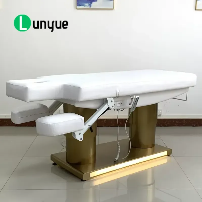 Professional Portable Foldable Electric Massage Bed Adjustable Height 4 Motors Back Heating for Spa Facial Eyelash Treatment
