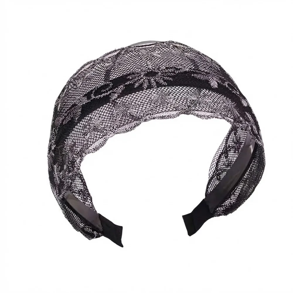 

Широкая эластичная повязка для волос с кружевом и цветами, ажурная, нескользящая, для женщин и девочек