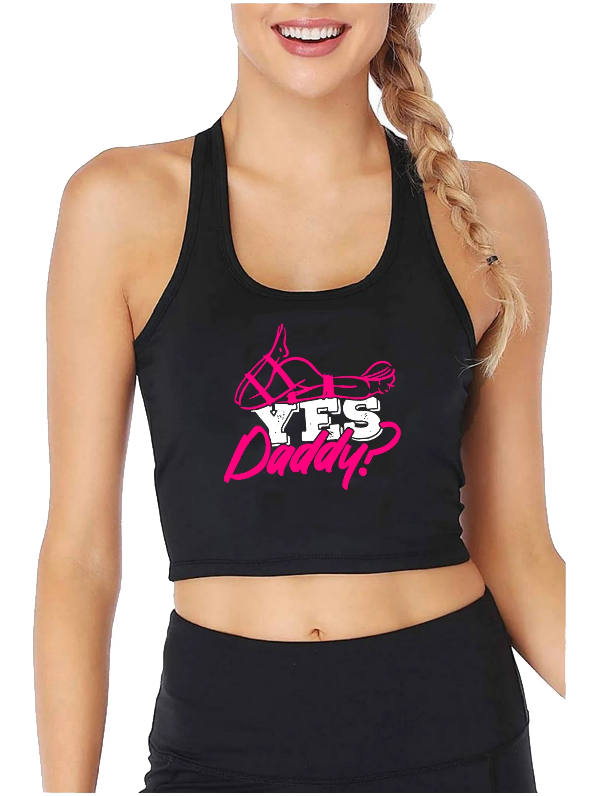 Yes Daddy Submissive Graphic Sexy Slim Crop Top Sugar Baby Humorous Flirtation Tank Tops Girl's Naughty Cosplay Sports Camisole