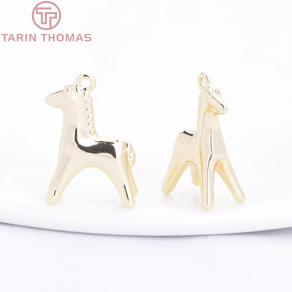 (10486) 6PCS 12x18MM 24K Gold Color Brass Horse Shaped Necklace Pendants Charms High Quality Jewelry Making Accessories
