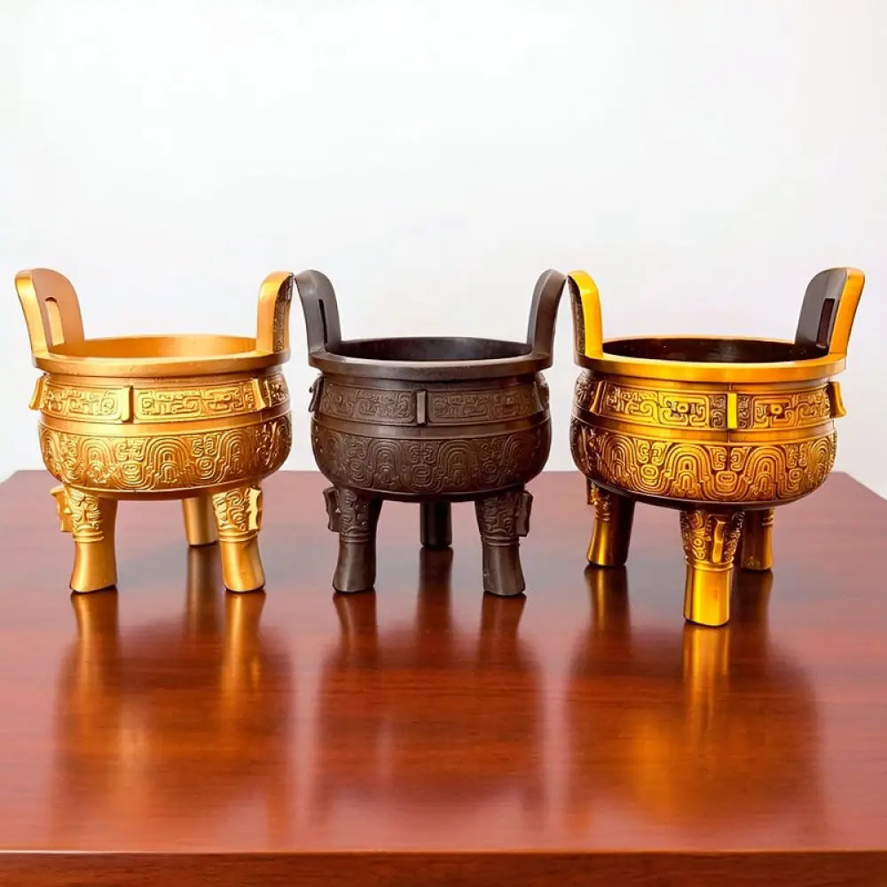 Elegant Copper Tripod Cauldron Sculpture Antique Style Metal Vessel Ornament Home Decor For Living Room Office Desktop Art