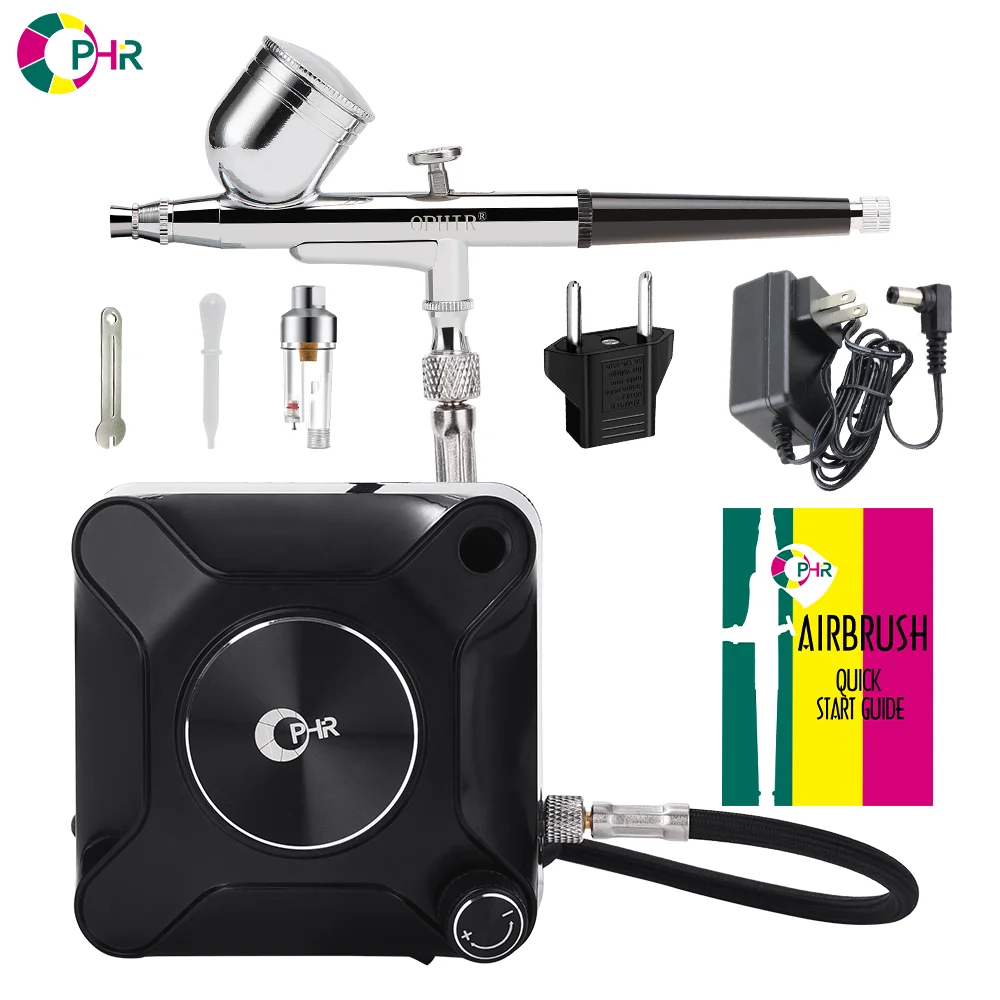 OPHIR Dual Action Airbrush Compressor Kit per Nail Airbrush Model Cake Car Shoes Painting 0.2mm 0.3mm aerografo per scegliere AC045
