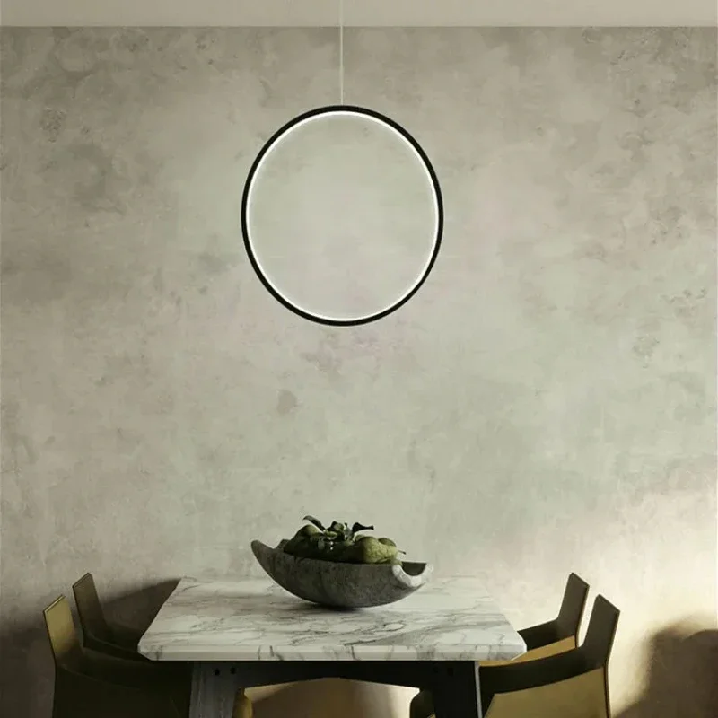 Modern Minimalist LED Pendant Light Restaurant Tea Room Circular Circle Single Head Aluminum Room Decoration  Pendant Lights