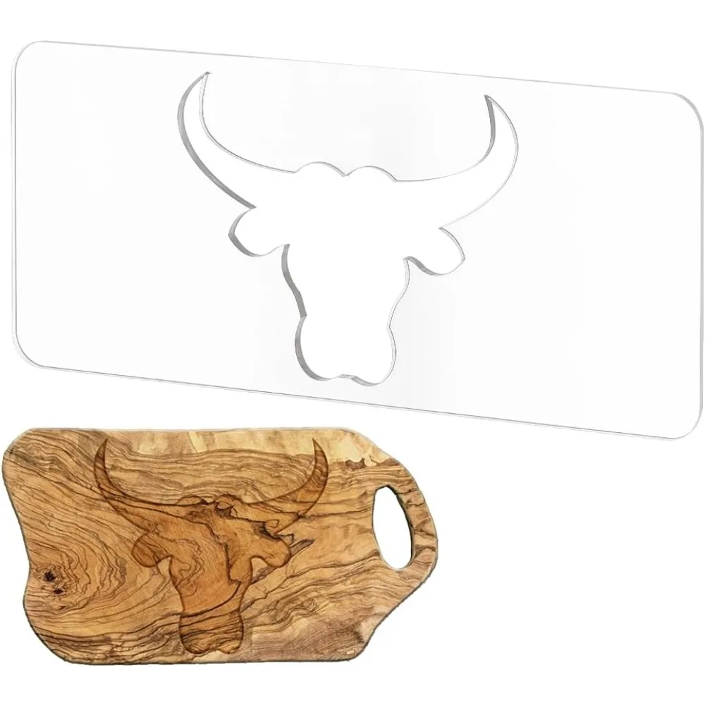 Cattle Clear Acrylic Router Inlay Template Woodworking Craft Template with Film for Creating Unique Inlays in Signs Charcuterie