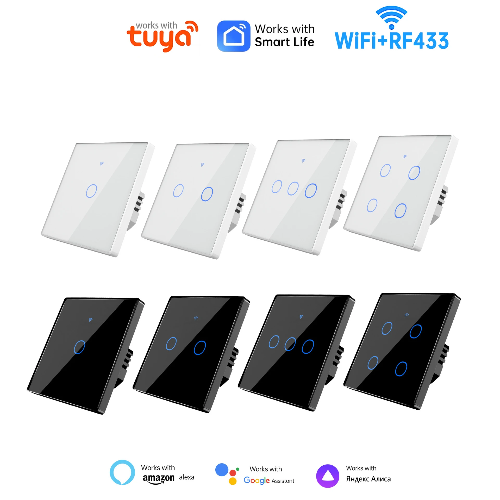 Kompatibel mit Tuya WiFi Smart Switch Touch-Lichtschalter Alexa Mit/Ohne Neutralleiter Drahtlose RF433 Wandfernbedienung Sprachsteuerung
