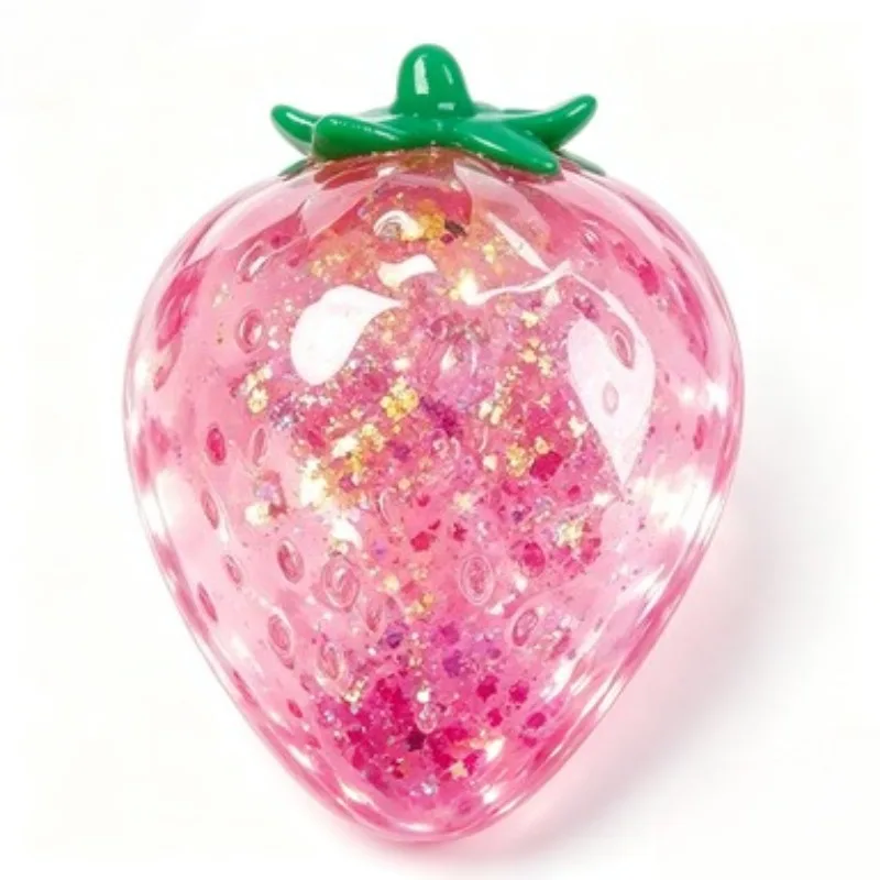 Sparkly Strawberry Squeeze Toy 4 Colors Glitter Fidget Toy Stress Relief Sensory Anti-Stress Pinch Toy for Kids Adults