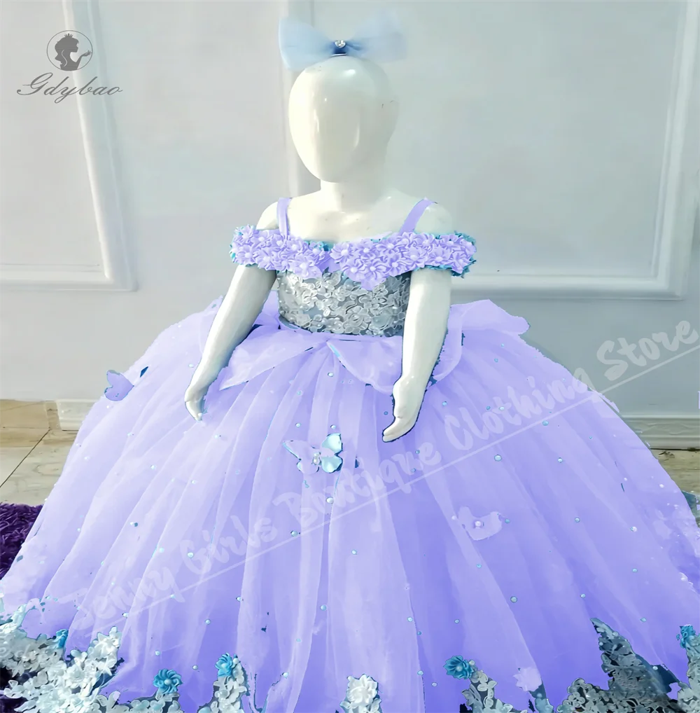 Adorable Light Blue Flower Girl Dress With White Pearl Decorations And Thin Straps Suitable For Weddings Parties Photo Shoots