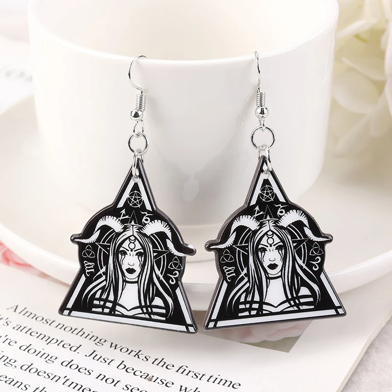 1Pair Fashion Witch Pagan Dangle Earrings Acrylic Hecate Goddess Cat for Women Birthday Gift