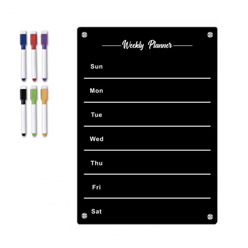 Magnetic Monthly Calendar with Pens Kit Scratch-proof Easy Installation Fridge Planner Dry-Erase Calendar Acrylic Board