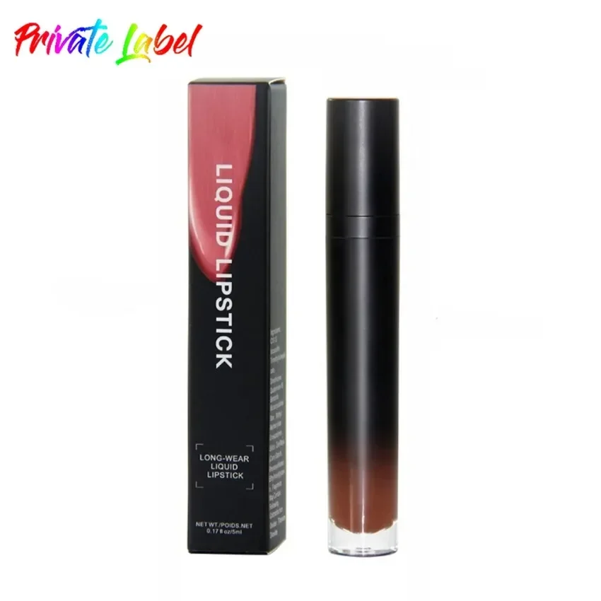 Private Label 12 Kleuren Gradiënt Black Tube Vloeibare Lippenstift Non Stick Cup Waterdicht Langdurig Nude Sexy Lipgloss Bulk