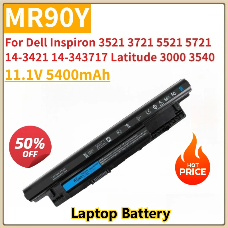 

New Replacement Laptop Battery 11.1V 5400mAh MR90Y for Dell Inspiron 3521 3721 5521 5721 14-3421 14-343717 Latitude 3000 3540