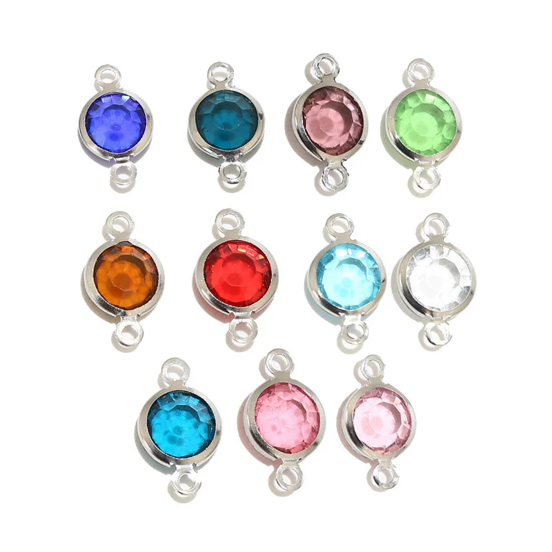 

10pcs Stainless Steel Dull Silver Glass Crystal Birthstones Connector Gem Stone Charm Beads For DIYJewelry Making Supplies