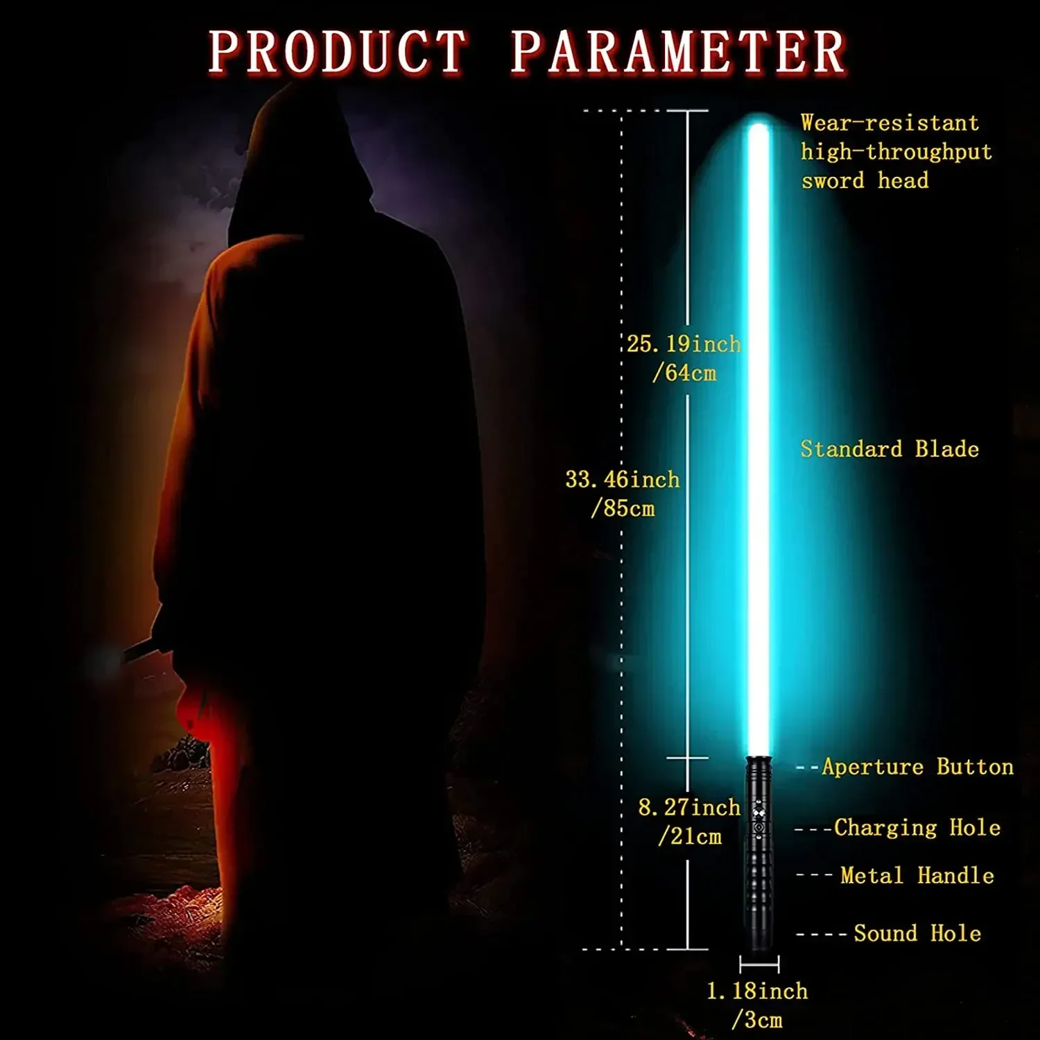 Mini miecz świetlny 80 cm RGB 7 kolorów, metalowa rękojeść, miecz laserowy z efektem ciężkiego walki, dźwięk, dwa w jednym, rekwizyt do cosplayu, rekwizyt sceniczny