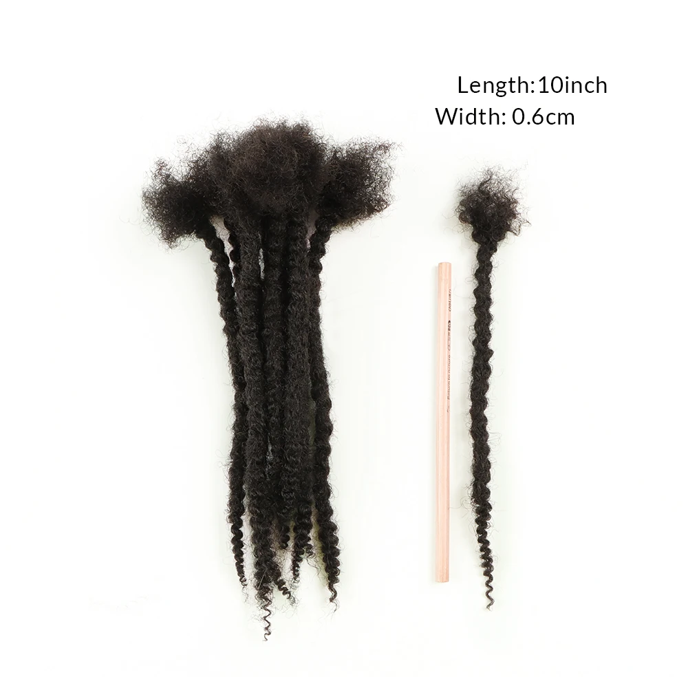 AHVAST-Extensions de Cheveux Humains Noir Naturel, Texture Enroulée, Extrémités Bouclées, Locs, Petite Taille, 0.6cm