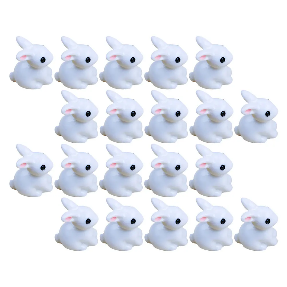 

20pcs Rabbit Resin Lifelike Decor For Resin Craft Miniature Garden Fairy Ornament Animal White