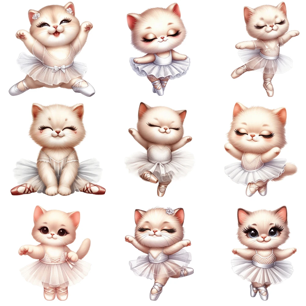 15cm Kids Cartoon Dance Princess Dress Cat Iron On Transfers Sticker For Clothes T-shirt Jacket Heat DTF Transfer Thermal Decal