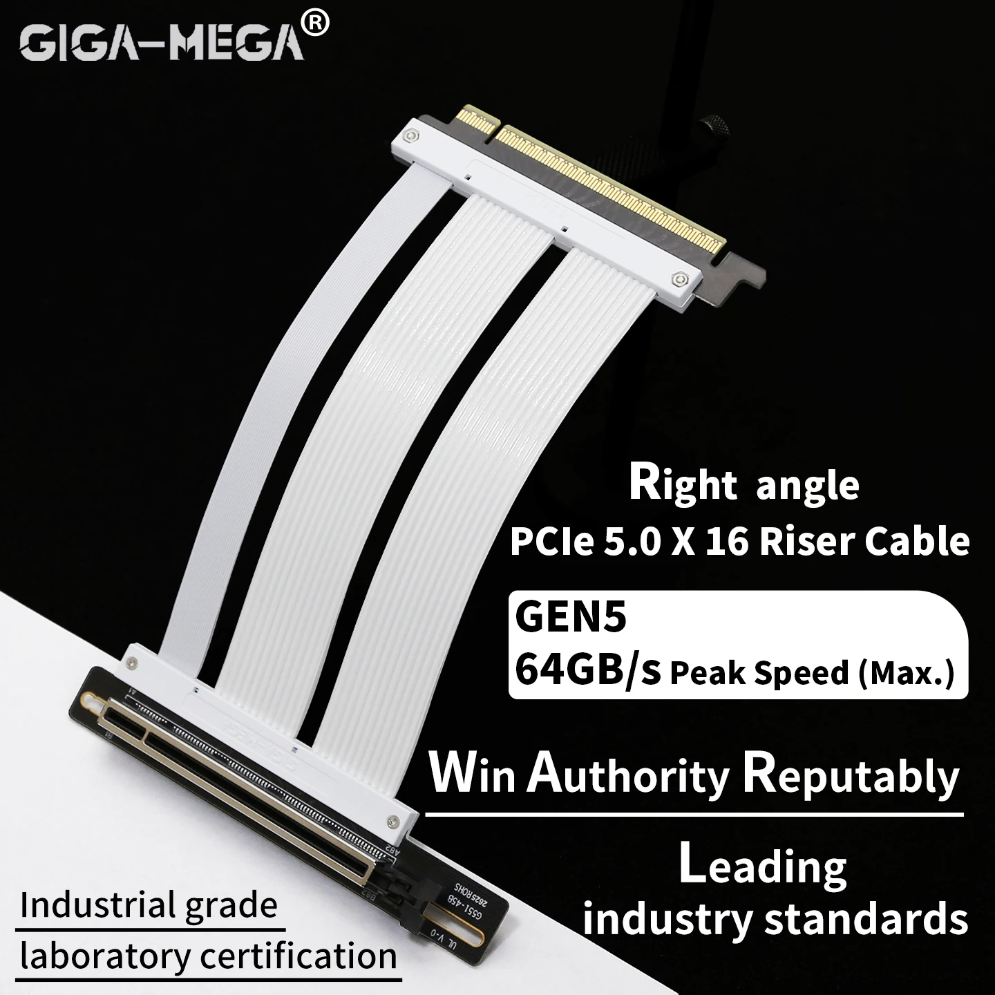 PCIe 5.0 X16 GPU Riser Cable Gen5 Right Angle Graphics Card Extension Cable 128GB/s for Vertical Mount PC