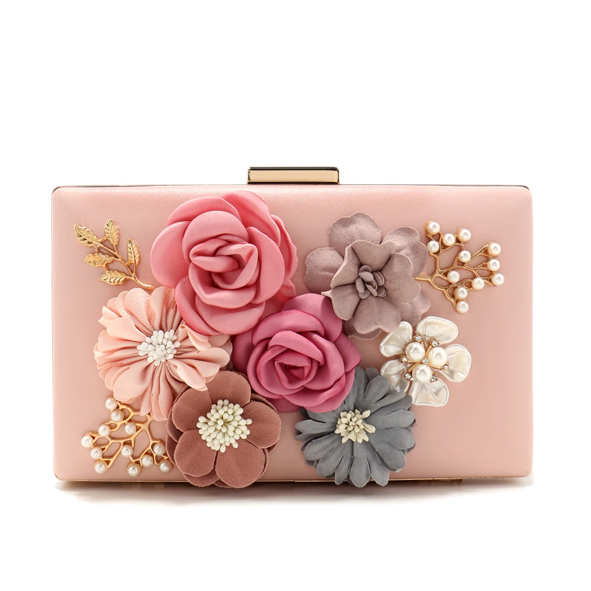 Flower Women Evening Bags Fashion Cute Girl Lady Clutch With Pearl Diamonds Handbags Glitter Spring Season Pink Color Shoulder C