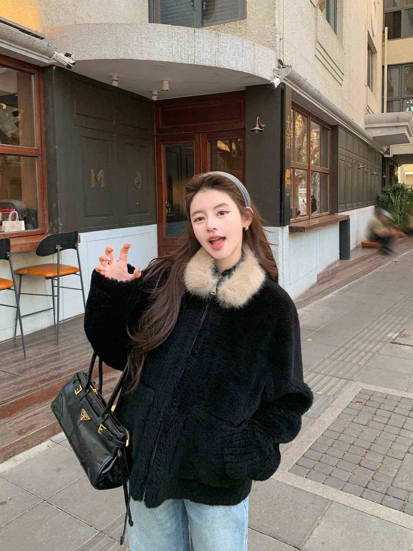 

Daisy Real Fur Collar 00 Lamb Fur Fur Coat Winter Thi Warm Women's Fur Coat Large Coat Zipper Closure Casual Sle