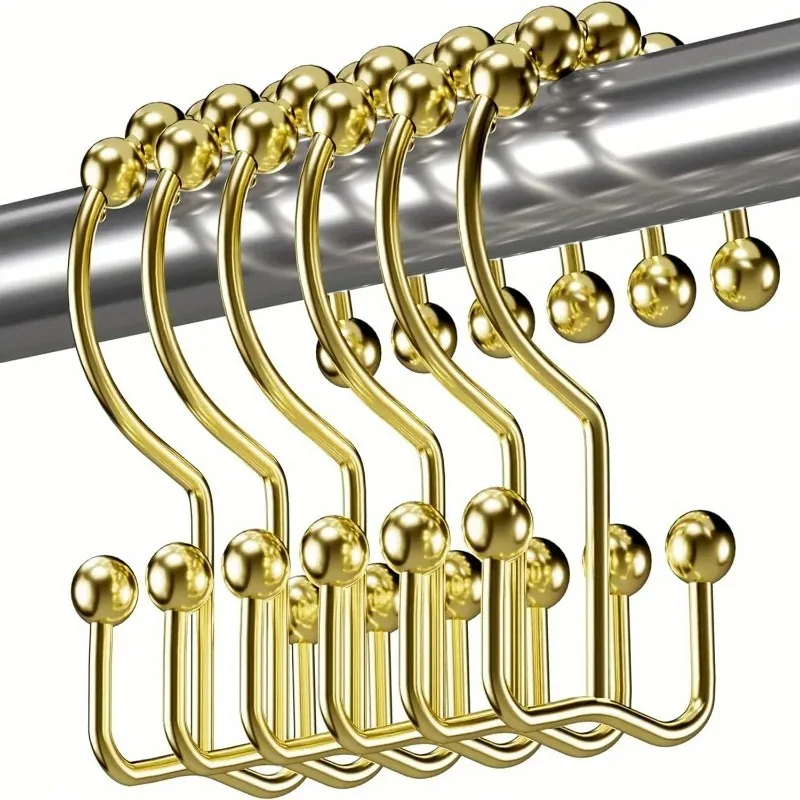 12 Packs Shower Curtain Hooks Shower Curtain Rings Rust Proof Metal Double Glide Shower Hooks for Bathroom Shower Rods Curtains