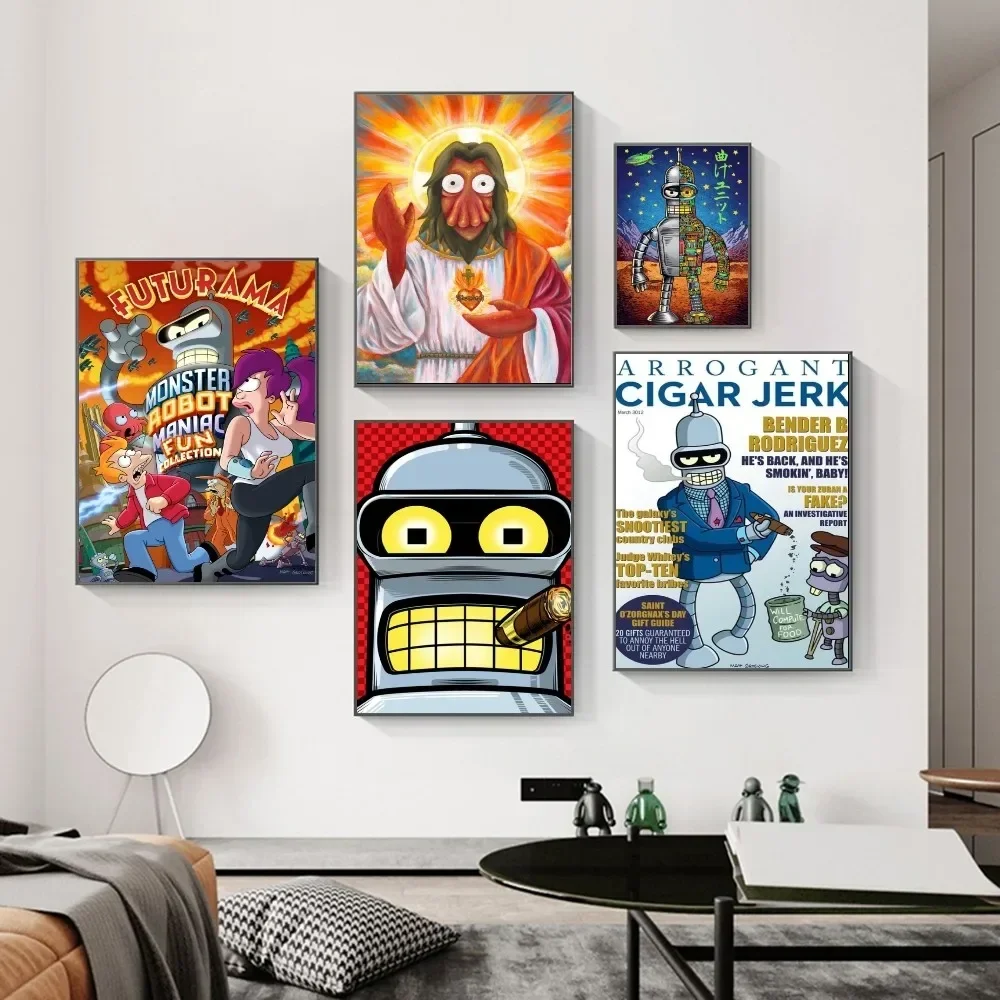 1PC Classic Anime Print Poster Paper Waterproof HD Sticker F-Futurama B-Bender Bedroom Entrance Home Living Room Bar Wall Decor