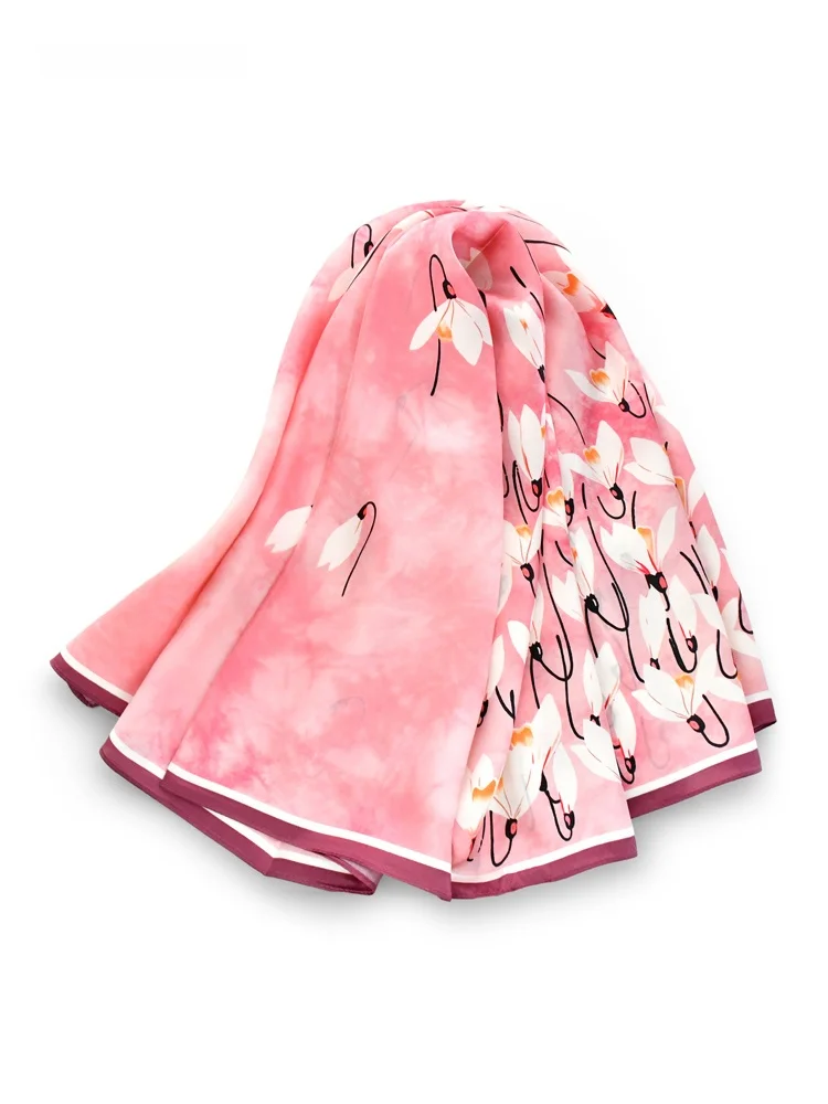 pink-floral-print-silk-scarf-women's-spring-autumn-silk-square-scarf-awl-gift-box-hangzhou-silk-scarf-gift