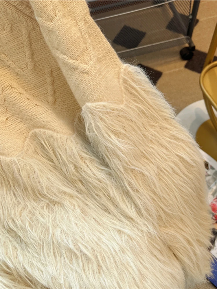 Women's Mohair Pullover Sweater Harajuku Aesthetic Y2k Long Sleeve Knitted Cashmere Sweaters Vintage 2000s Clothes Autumn 2024