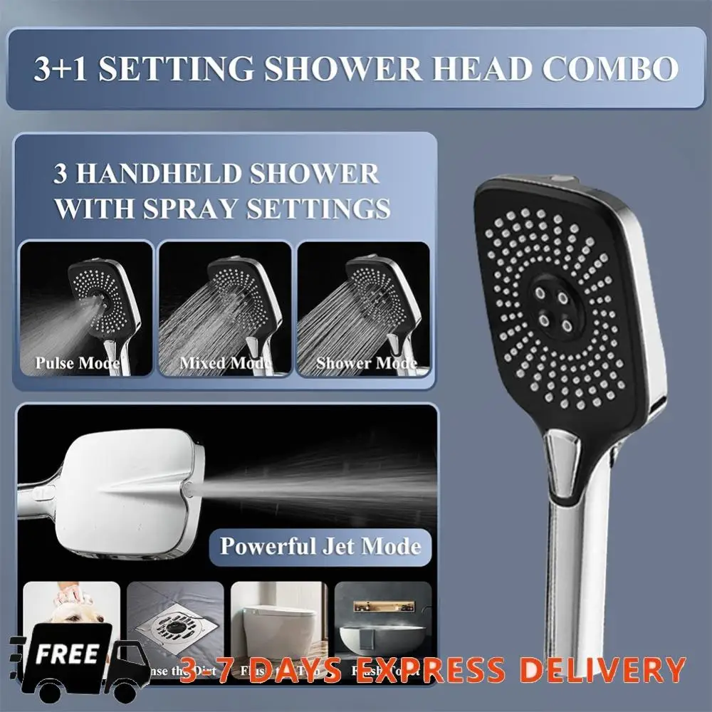 

12Inch High Pressure Rainfall Shower Head/Handheld Shower Combo with Extension Arm Shower Head with Holder/Hose Angle Adjustable