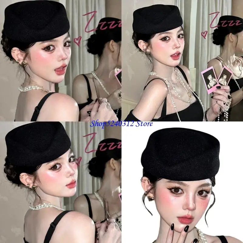 634C Retros قبعة بيريه أنيقة مع تيجان مسطحة ومتانة أغطية رأس عصرية للملابس غير الرسمية أو ملابس السهرة