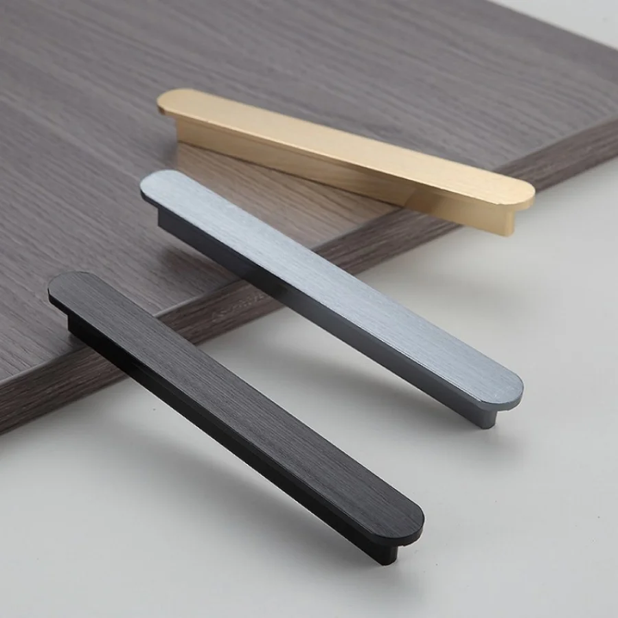 Fashion Brushed Cabinet Handles Aluminum Alloy Kitchen Cupboard Wardrobe Pulls Drawer Closet Knobs Furniture Room Door Handles