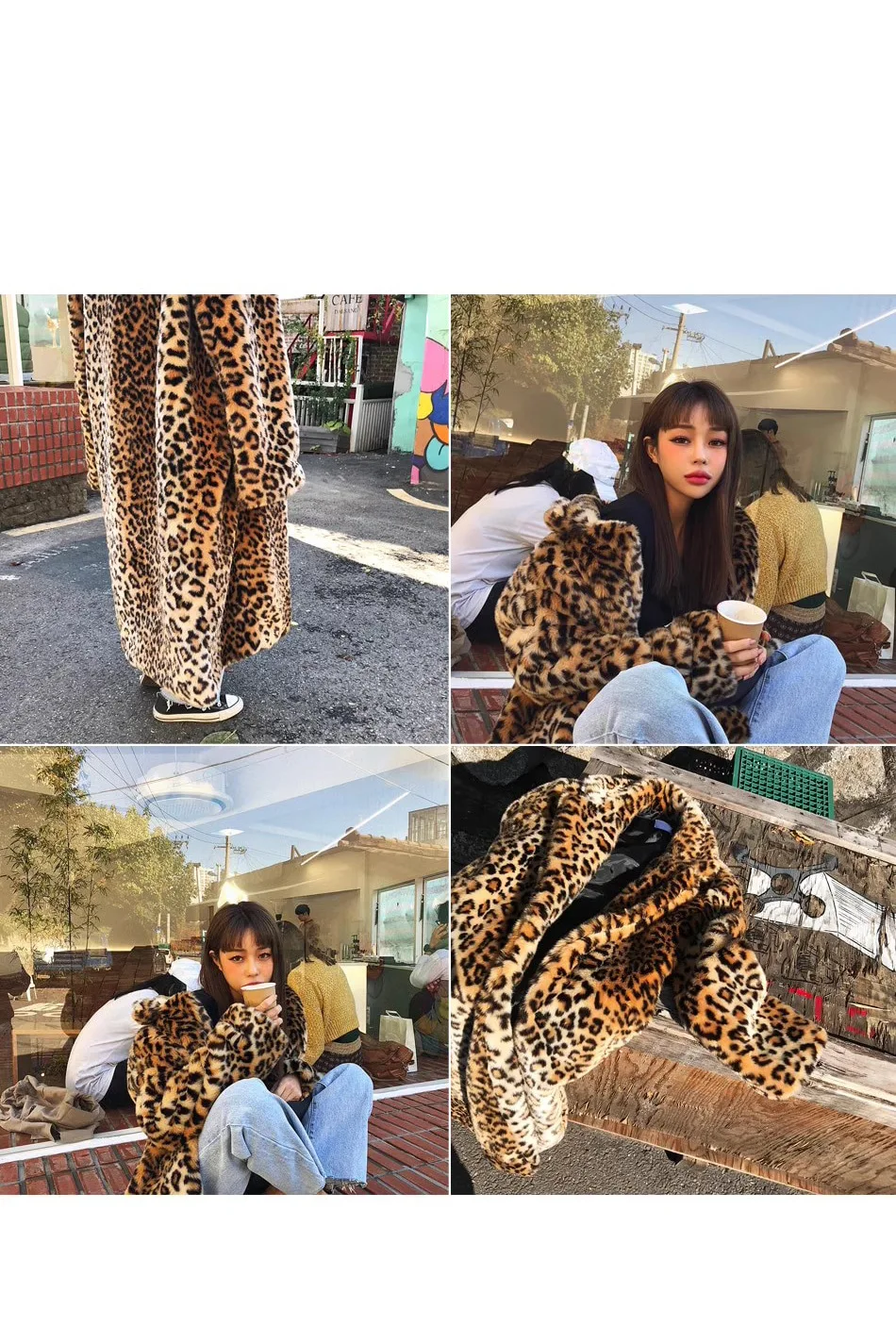 Full Sleeve Coat Thick Warm Faux Fur Women Long Coats Autumn Winter Leopard Print Jackets Turn Down Collar Maxi Open Stitch