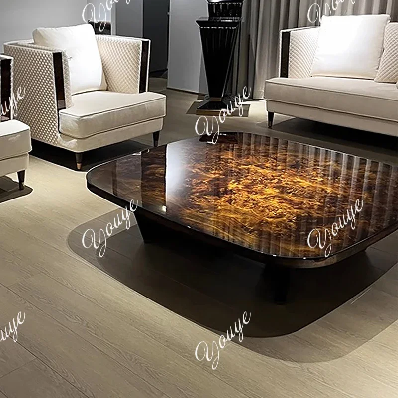 XM Italian Light Luxury Solid Wood Villa, Large Flat Floor Square Tea Table, Nodule Wood Veneer Art Living Room Square Table