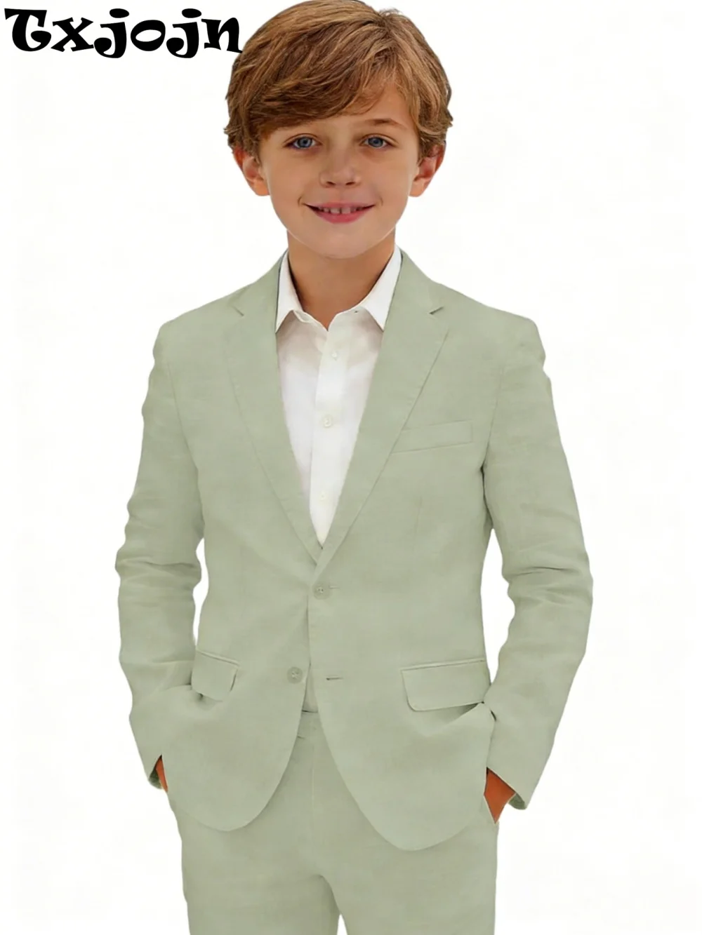 Linen Boys Notched Lapel Suits 2 Pieces Jachet Pants Beach Wedding Wear Breathable Elegant Kids Suit Set For Piano Performance