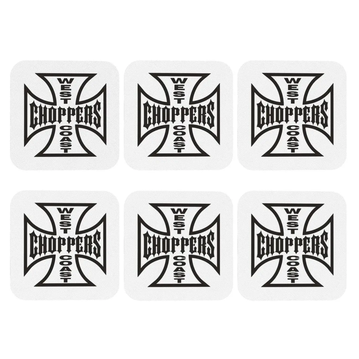 The West CHoPPerS CoaSt Motorcycles Factory Merch Coasters Placemats Waterproof Coffee Mats for Decor Home Dining Pads Set of 6