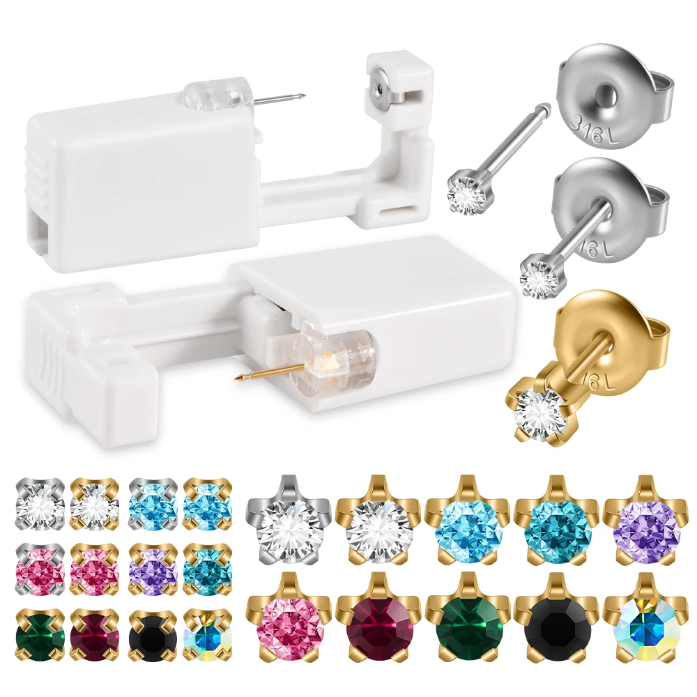 1PC Stainless Steel Disposable Ear Piercing Gun Cubic Zirconia Ear Studs Easy to Use at Home Self Ear Piercer Gun Kit Tool 2/3mm