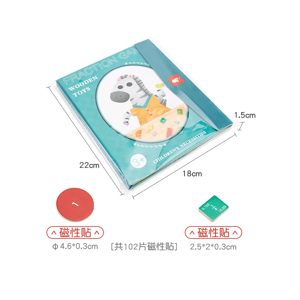 Fração magnética aprendizagem matemática brinquedo montessori aritmética auxiliares de ensino livro de madeira brinquedos educativos para crianças presente natal