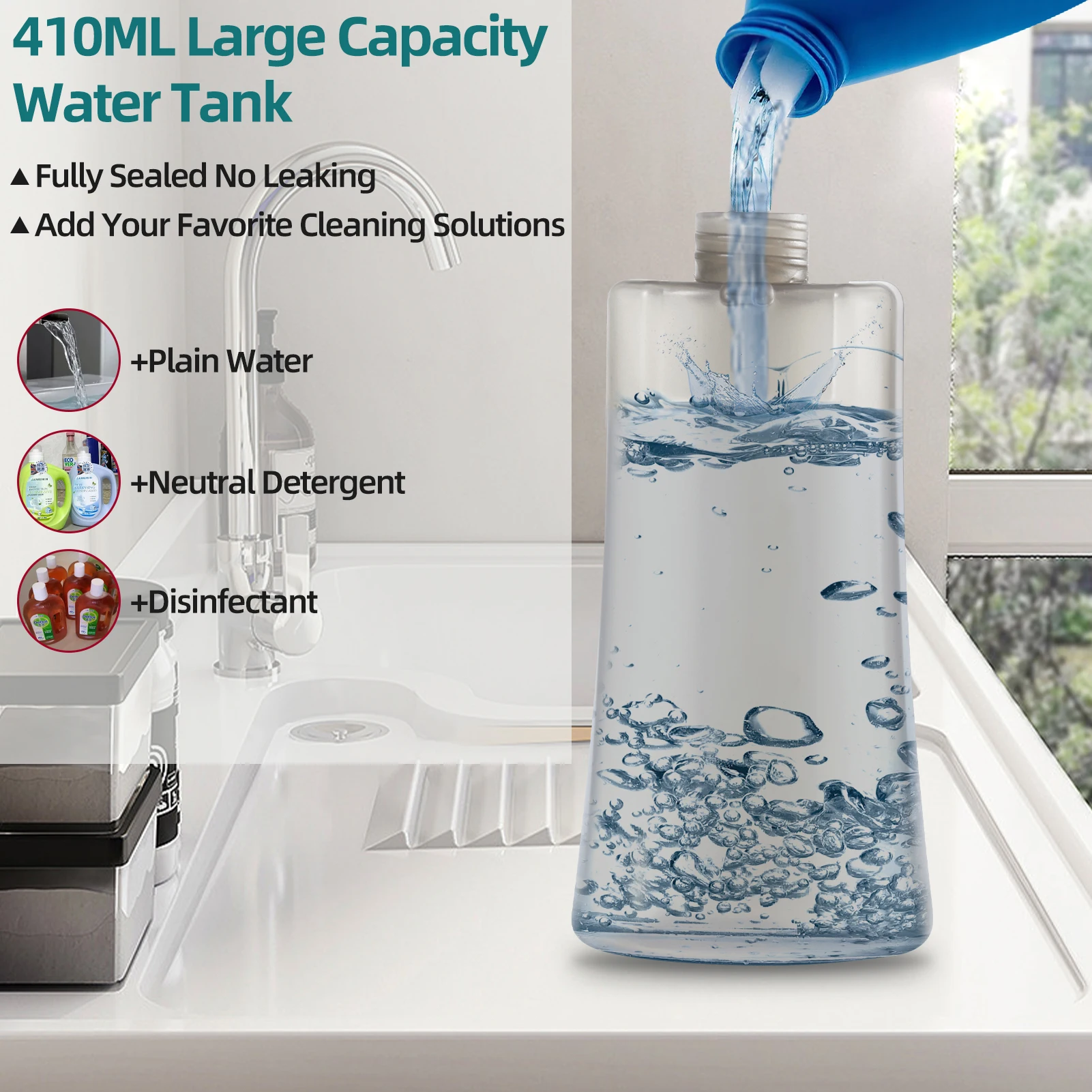 DARIS Spray Mop for Floor and Window Cleaning, 500ml Bottle, 2+2 Microfiber Mop Pads, Scraper, Mop Clip, Wet and Dry Use