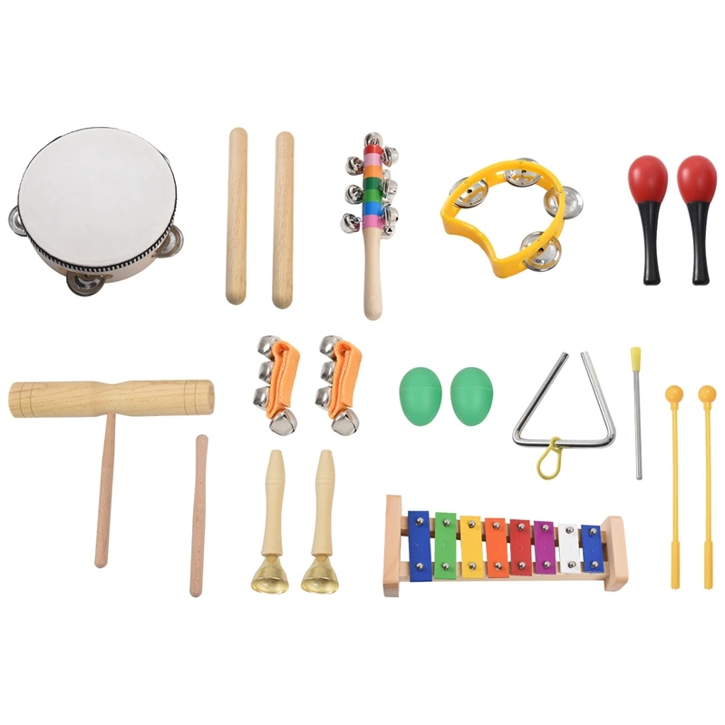 20 Pcs Toddler & Baby Musical Instruments Set - Percussion Toy Fun Toddlers Toys Wooden Xylophone Glockenspiel Toy Rhythm Band S