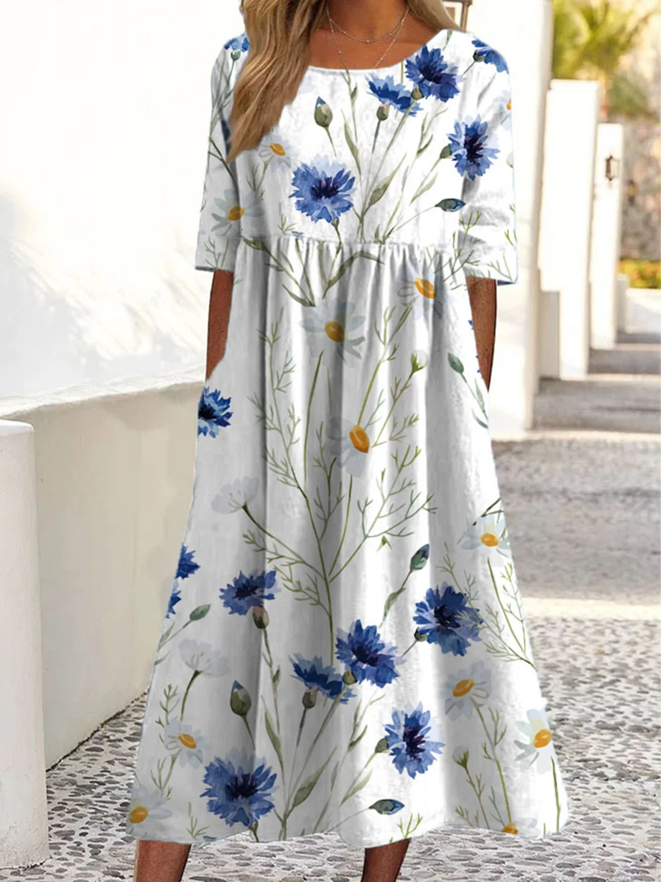 2026 Sommer Damen Freizeitkleid mit Rundhalsausschnitt, gepolstert, kurzärmelig, bedruckt – Detail 7