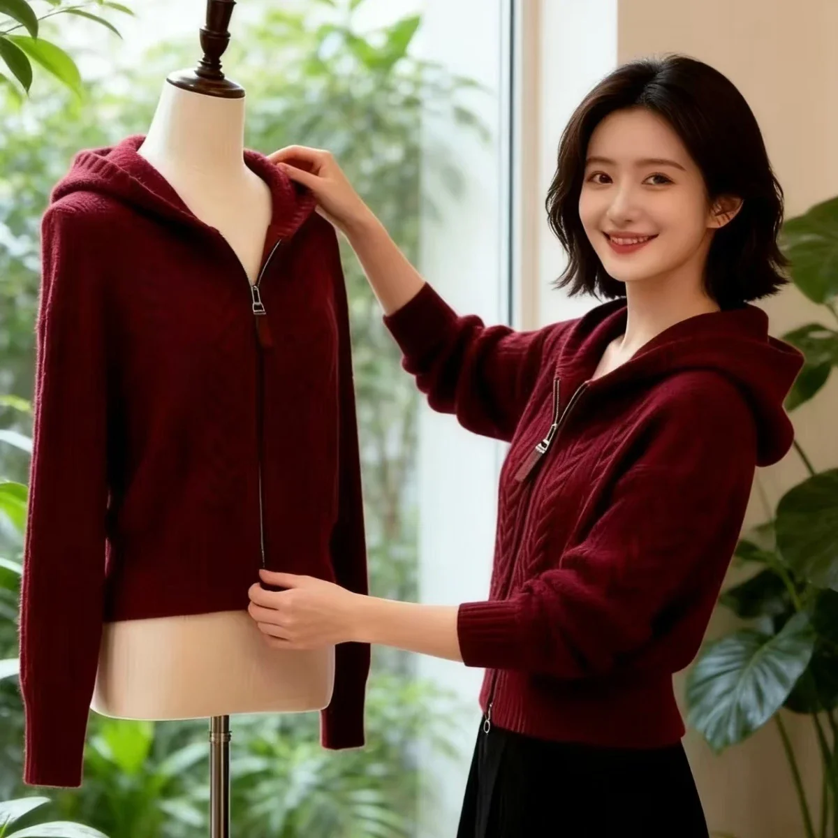 Knit Hooded Sweater Women Zip  - đánh giá và giá Women'S Fashion Zip Hoodie