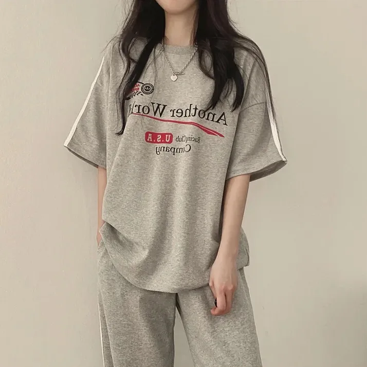 Women 2024 Summer New Suit Loose Short Sleeved Casual Tracksuit O-neck Thin Top+wide-leg 2 Piece Pants Set Women Outfit