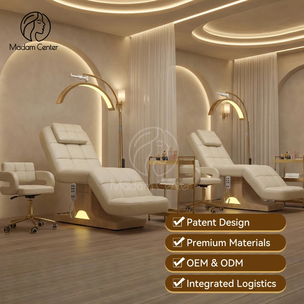 

Madamcenter Beige Electric Beauty Bed for Spa Facial Therapy for Salon Maca Esttica Camillas Cosmiatria Massage Table Use