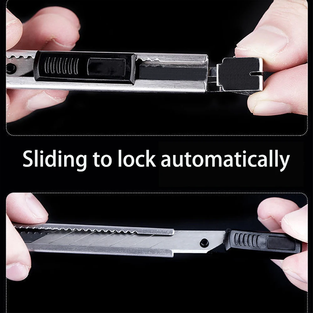 10PCS 30 60Degree Retractable Box Cutter 9MM Blade Utility Knife Carbon Steel Self-Locking Design Cutting Tools Wallpaper Carton